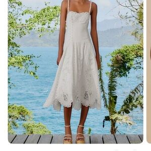 NWT FARM Rio White Eyelet Midi Dress